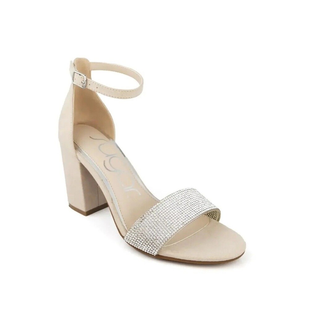 Sugar Womens 12 M Nude Machelene Block Heel Micro Rhinestone Sandals NIB OI0